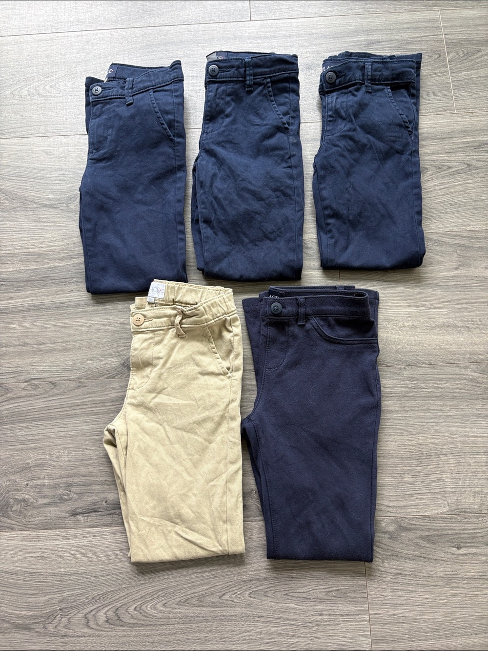 The Children's Place Girl’s Navy & Khaki Uniform Pants Bundle| 5 Pairs